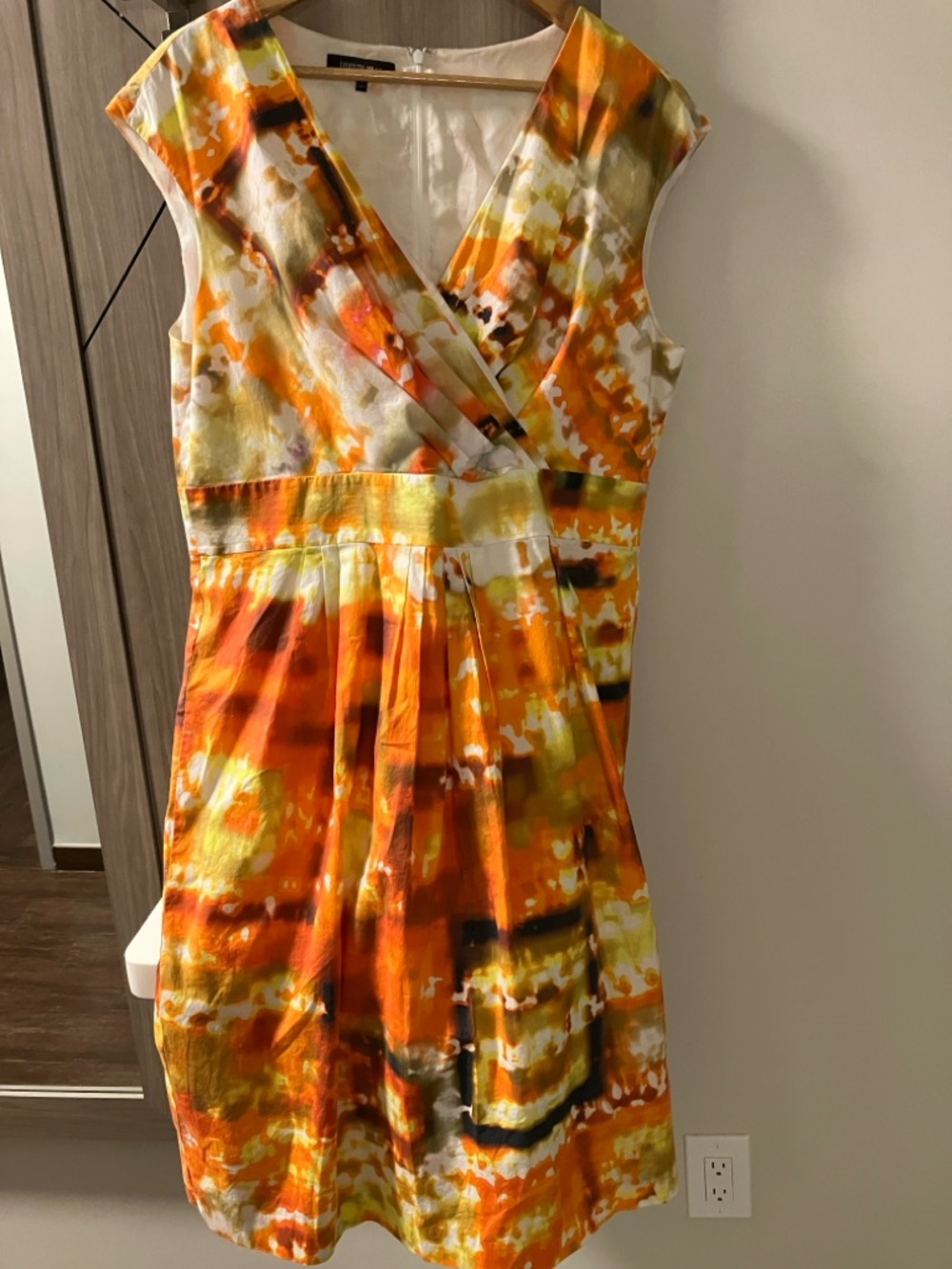 Lafayette 148 New York Orange and Yellow Watercolor Midi Dress